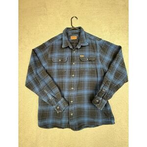 Orvis Classic Collection Mens XL Blue Black Plaid Cotton Flannel Shirt